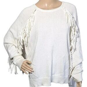 Lauren Ralph Lauren Women's Size XL Ivory Pullover Sweater Fringed Long Sleeve